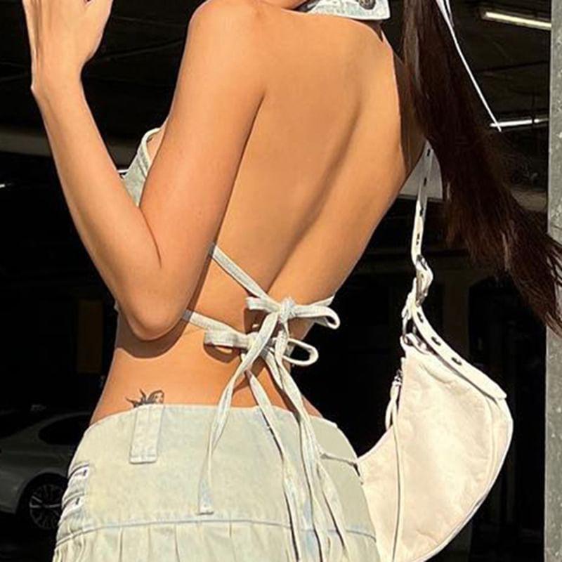 Star Applique Denim Tube Top / Low Rise Mini Pleated Skirt Product Image