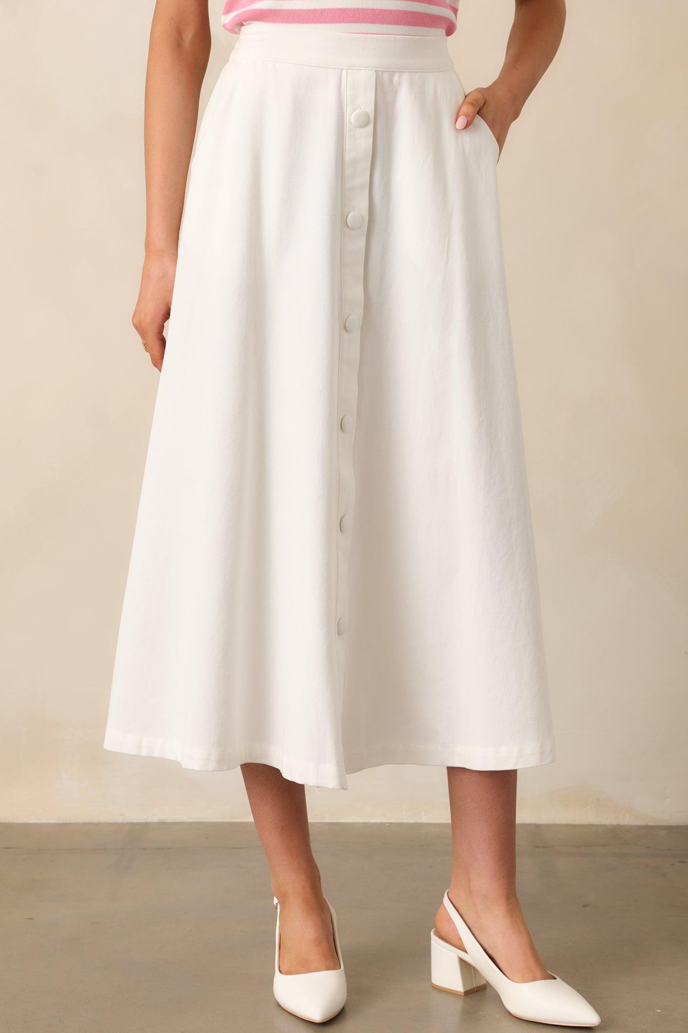 Countryside Charm 100% Cotton Ivory Midi Skirt Product Image