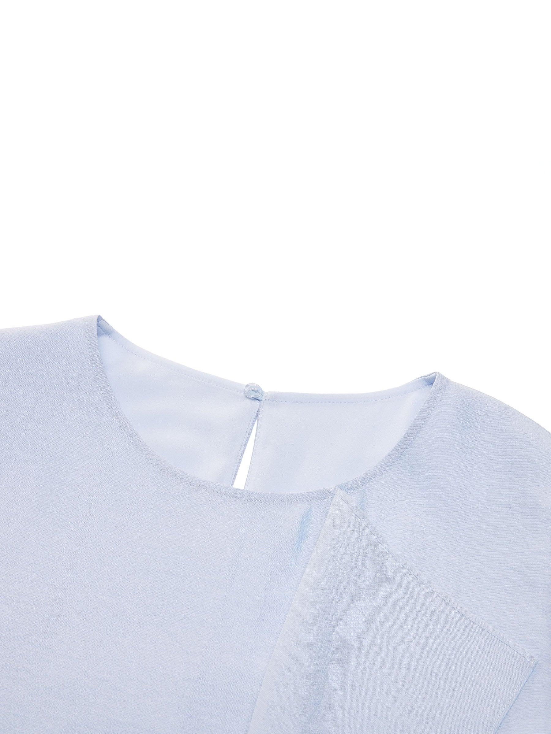 Lyocell Blend Light Blue Ruffle-Detailing Women Tank Top Product Image