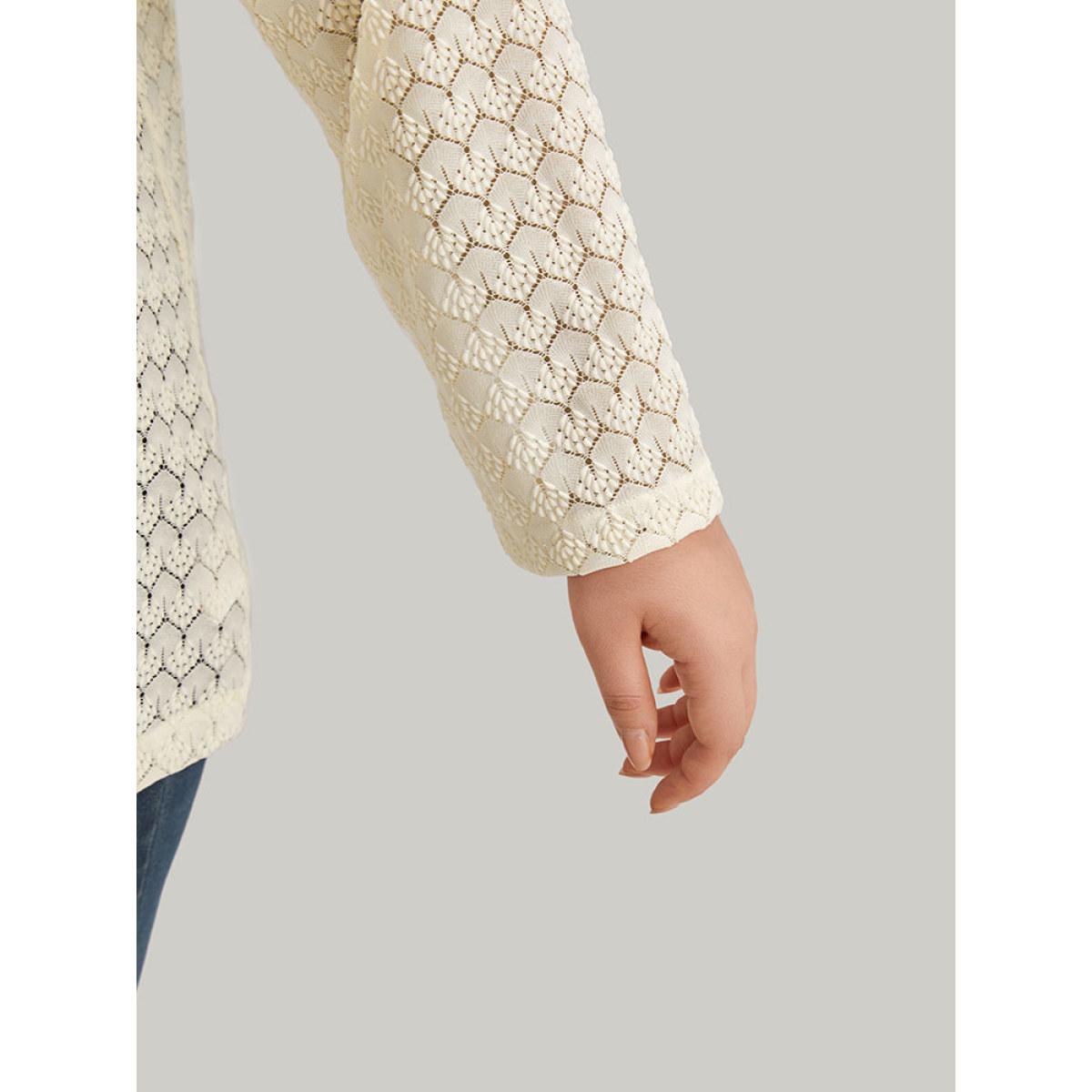 Plus Size Geometric Lace Hollow Out Button Through Jacket Women Beige Casual Plain Ladies Dailywear Winter Coats BloomChic 12/L Product Image