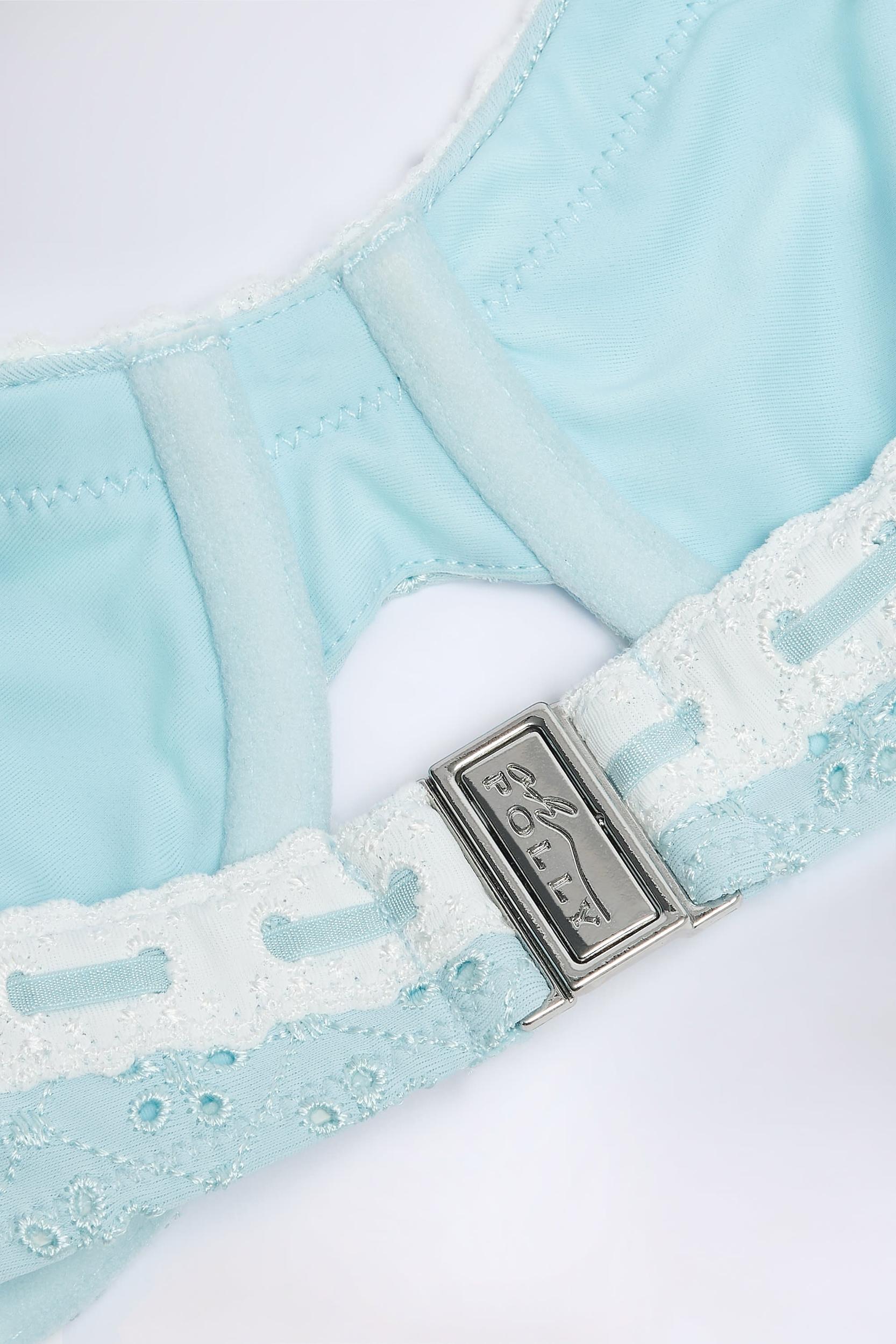 Broderie Anglaise Underwired Balconette Bikini Top in Powder Blue Product Image