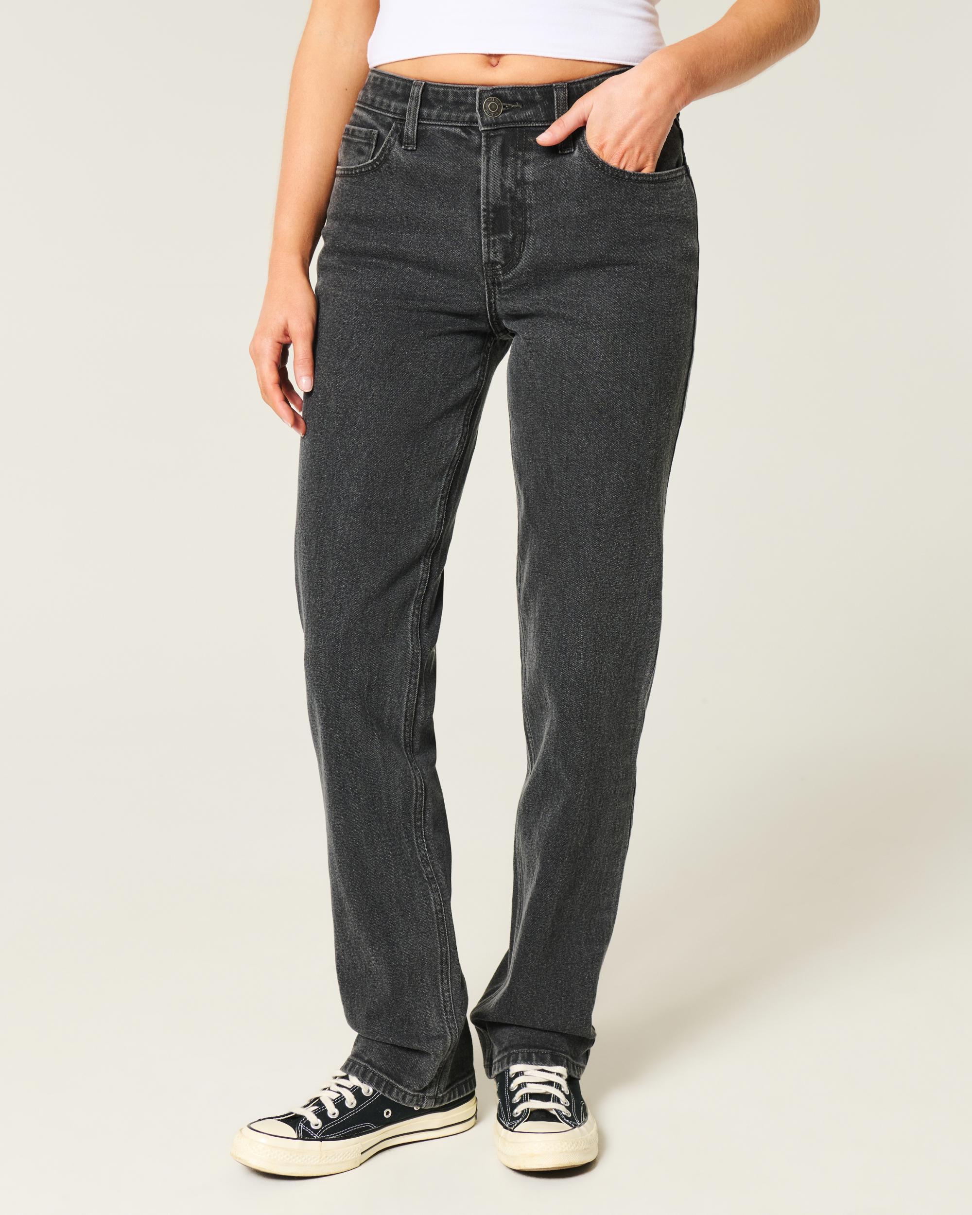High-Rise Washed Black Straight Jeans Product Image