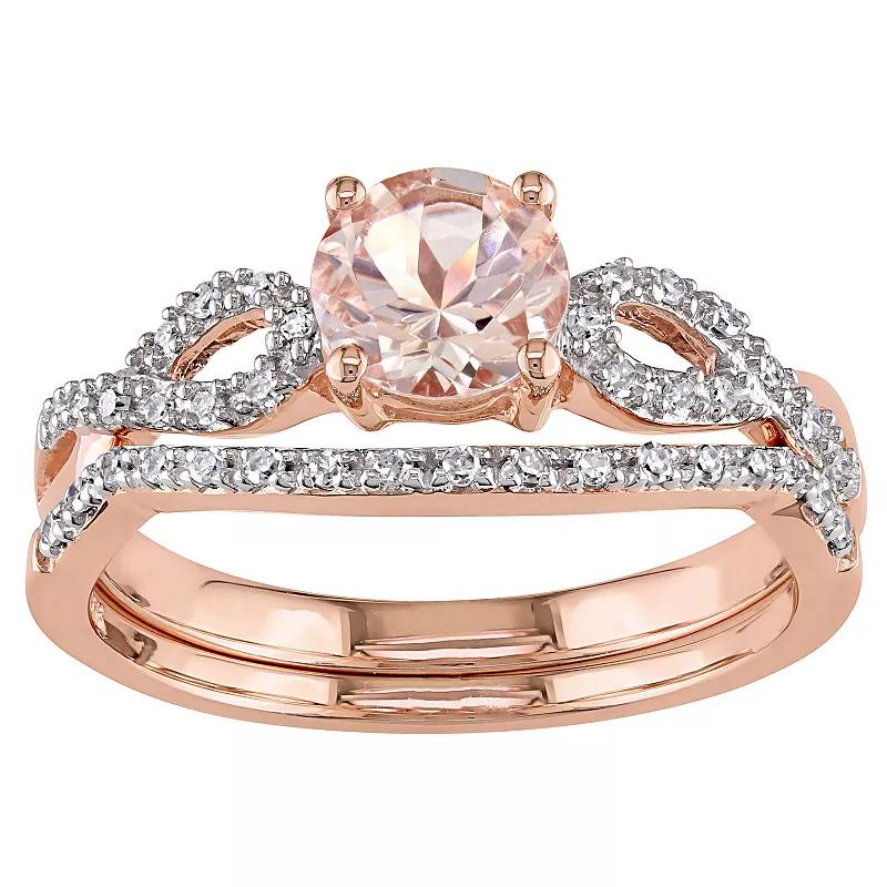 Stella Grace 10k Rose Gold Morganite, Lab-Created White Sapphire & 1/8 Carat T.W. Diamond Engagement Ring Set, Women's,  Product Image