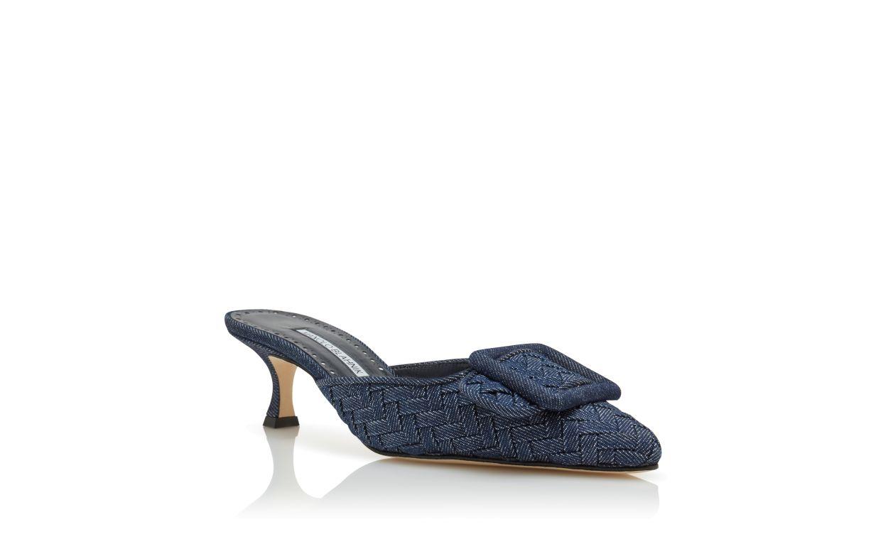 MAYSALE Dark Blue Chambray Buckle Detail Mules Product Image
