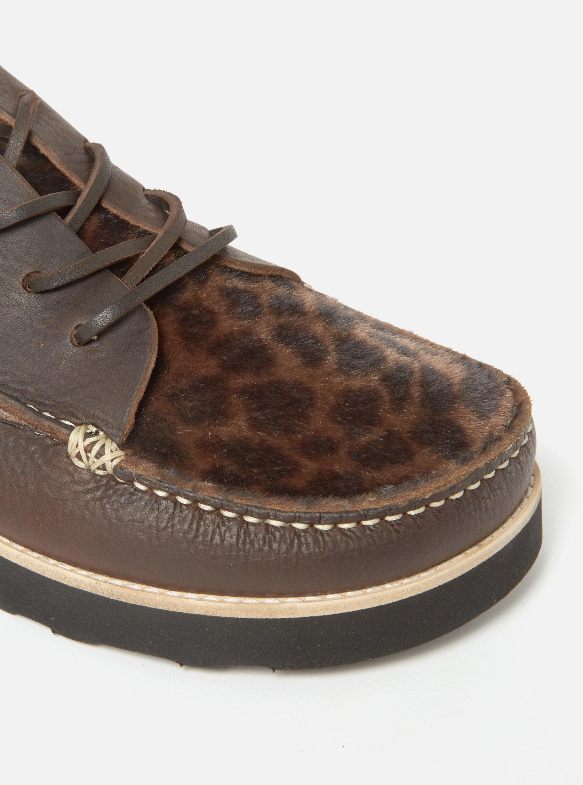 Yogi x Universal Works Finn in Dark Brown/Leopard Tumbled/Fur Leather Product Image