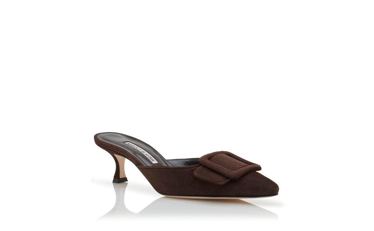 MAYSALE Brown Suede Buckle Mules Product Image