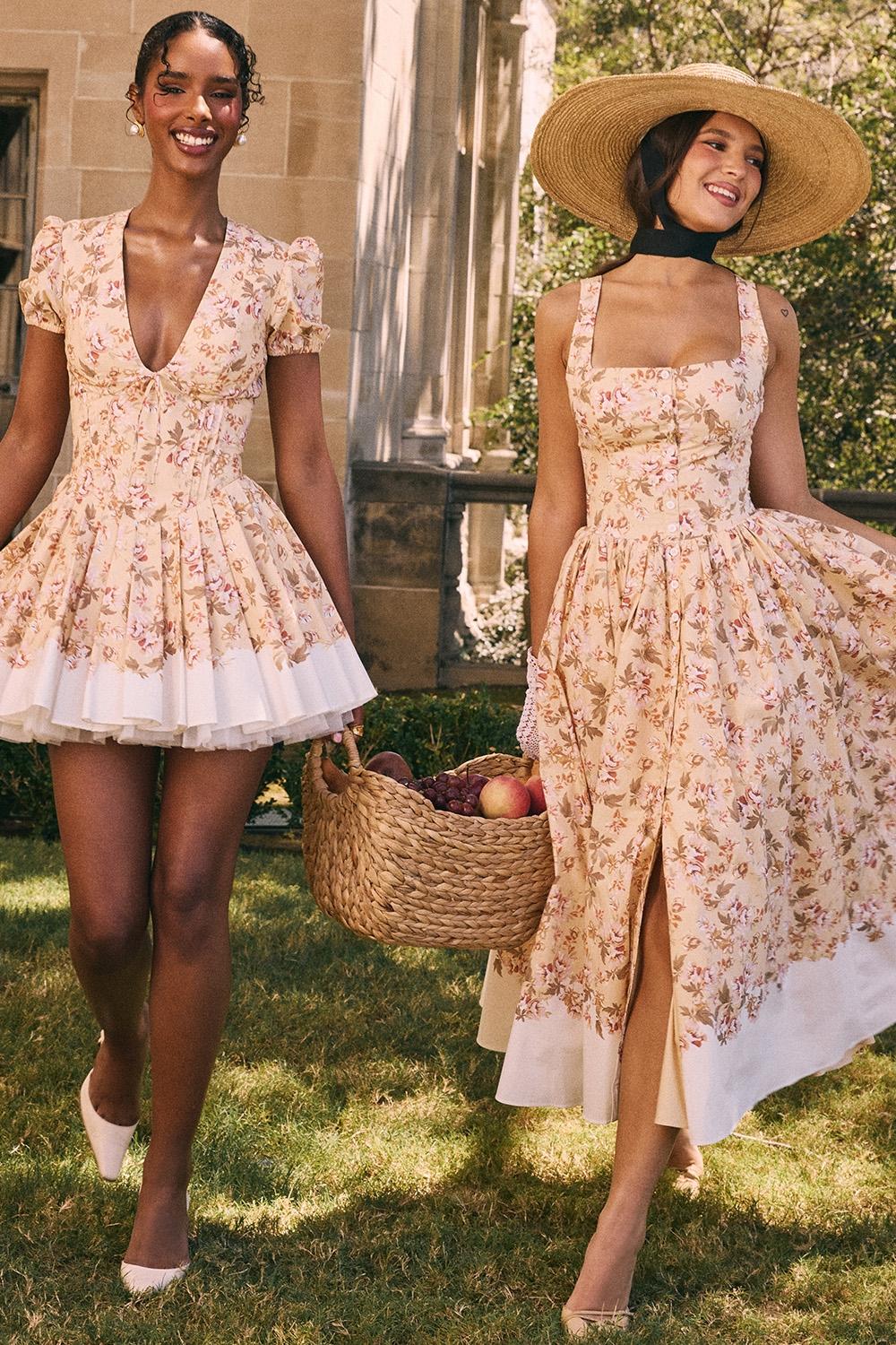 Imani  honeyflower print pleated cotton mini dress Product Image