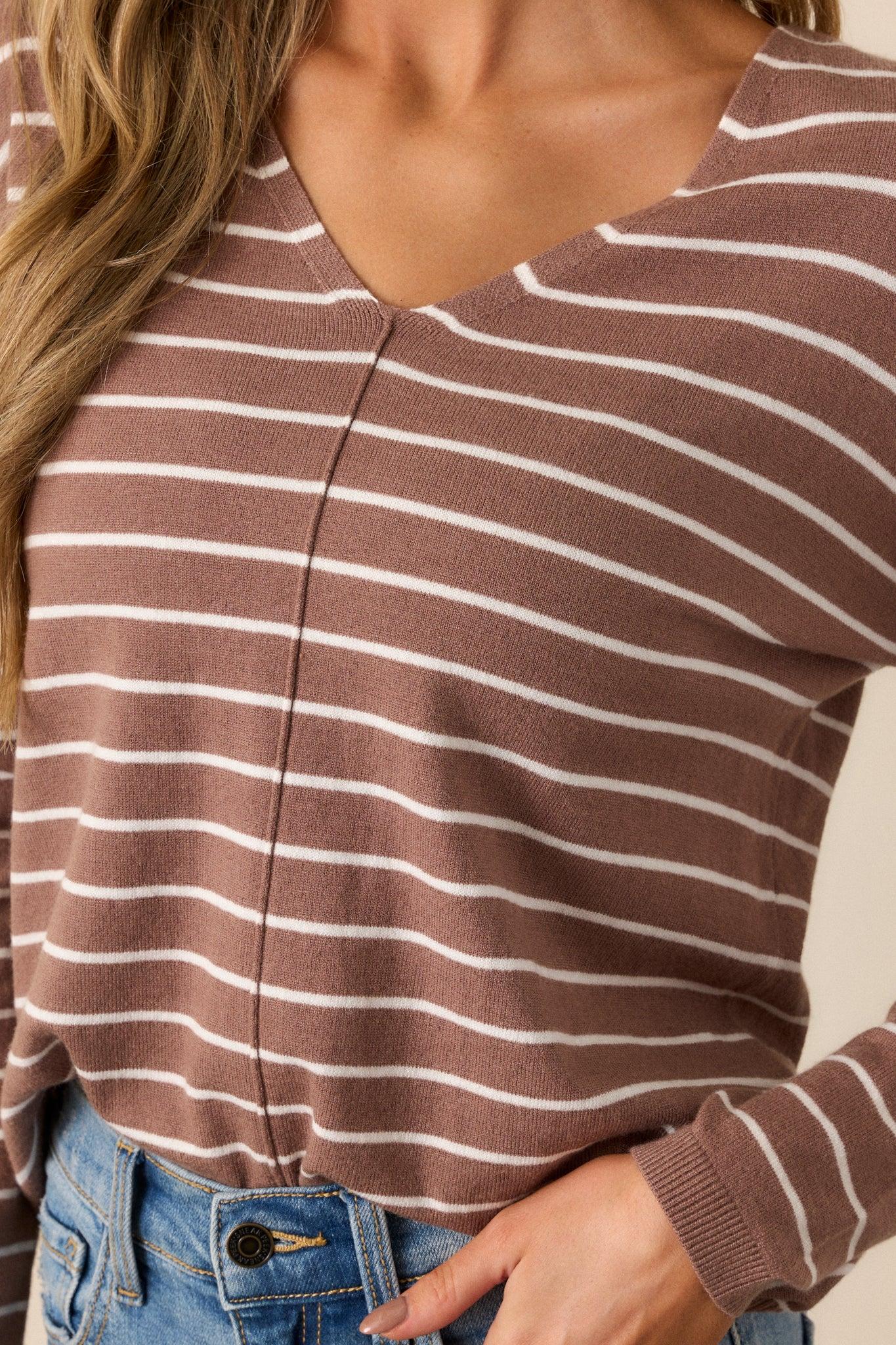 Unapologetically You Light Mocha Stripe Sweater Top Product Image