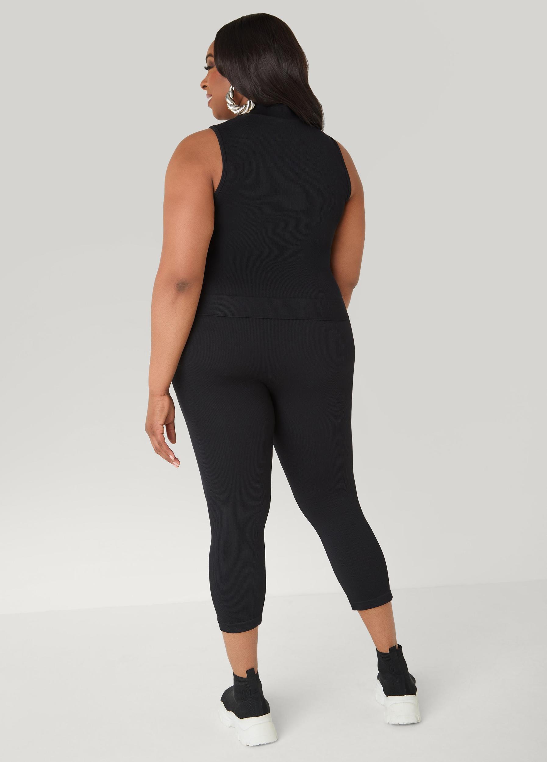 Ribbed Mock Neck Top And Capri Set Product Image