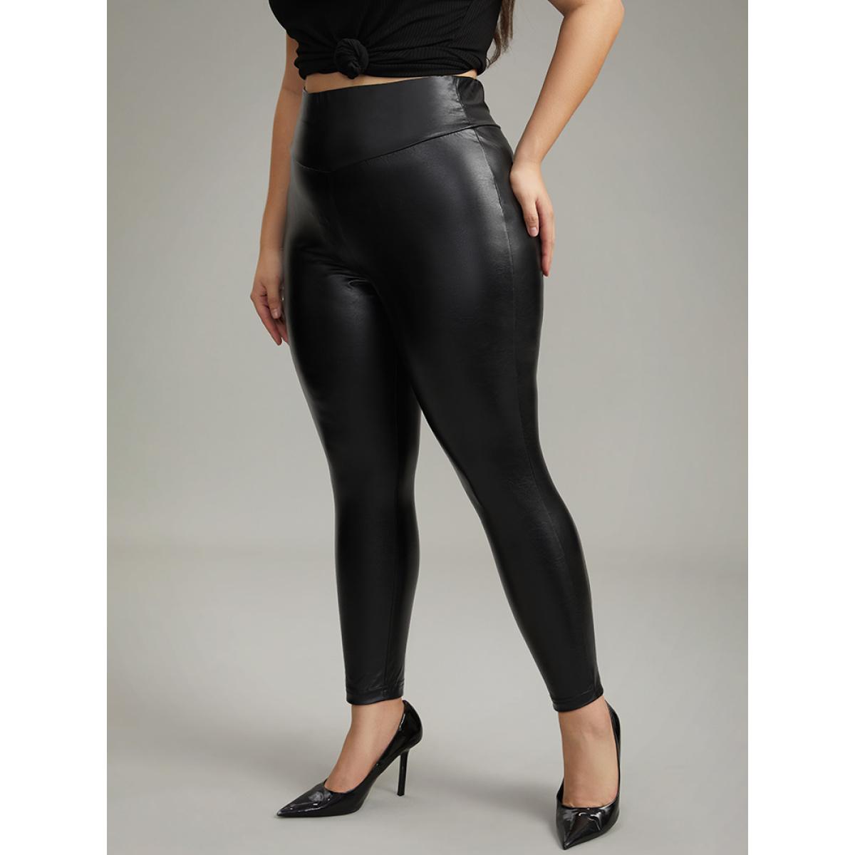 Plus Size PU Wideband Waist Skinny Leggings Women Black Glamour High stretch Skinny High Rise Going out Leggings BloomChic 30/6X Product Image