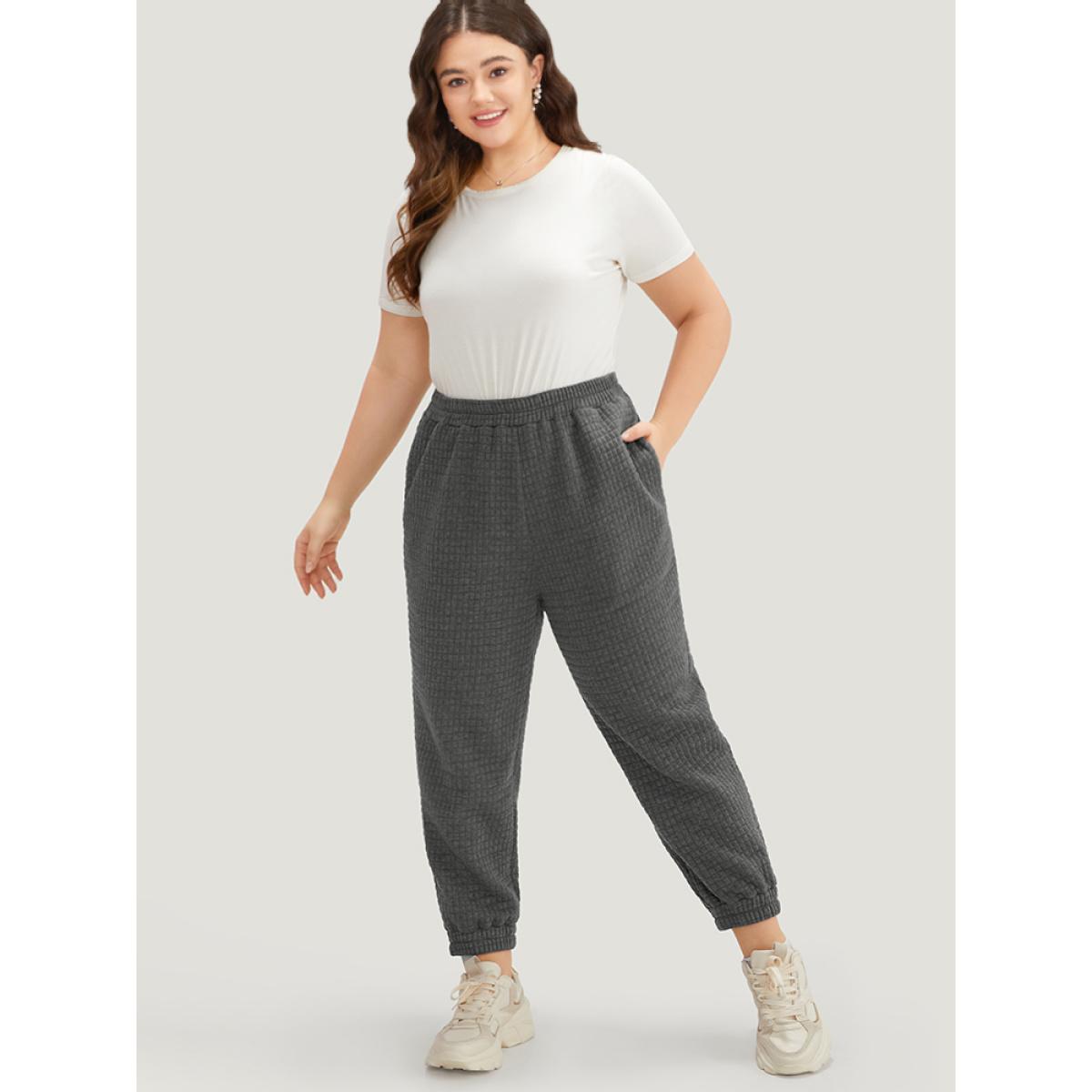 Plain Texture High Rise Sweatpant DimGray Plus Size Women Casual Dailywear Texture 26/4X Bloomchic Product Image