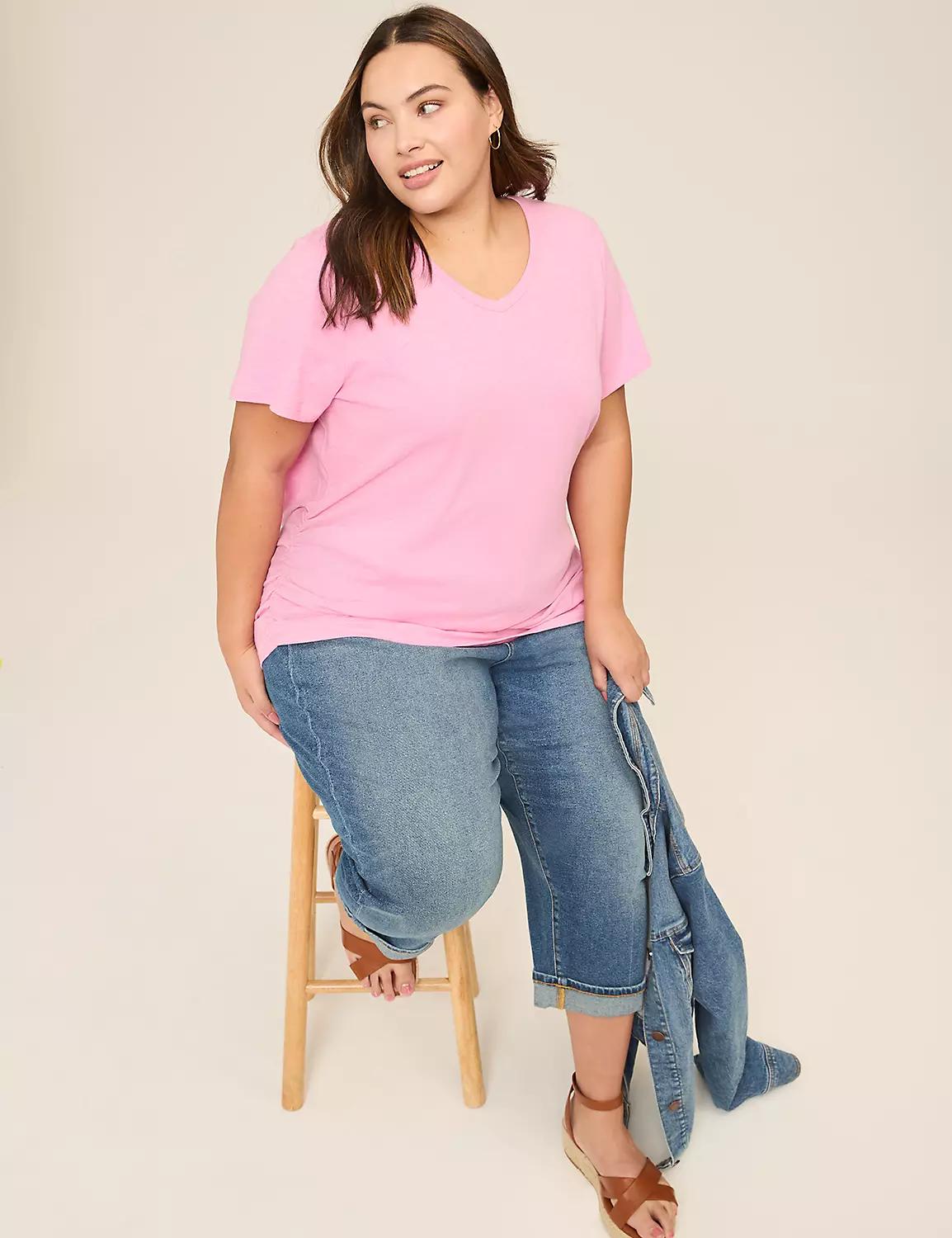 Short-Sleeve V-Neck Side-Ruched Tee Product Image