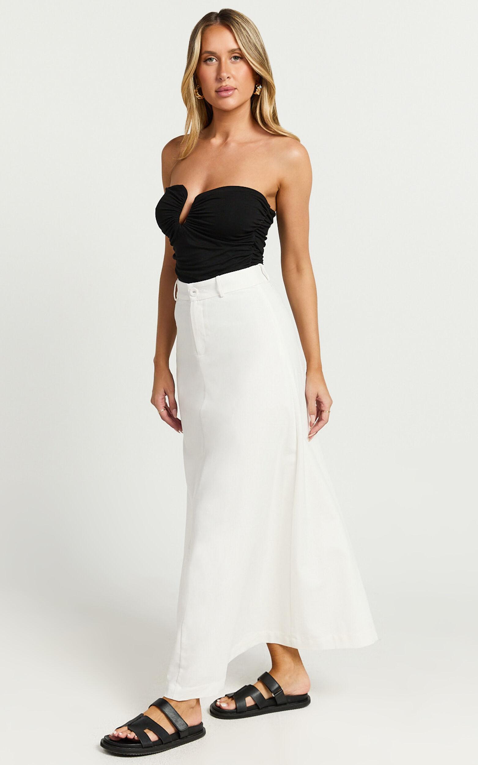 Benjie Maxi Skirt - Tailored Linen High Waisted A Line in White Product Image