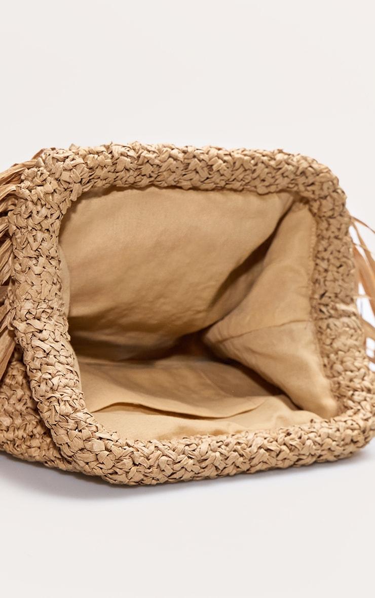  Camel Slouchy Raffia Fringe Clutch Product Image