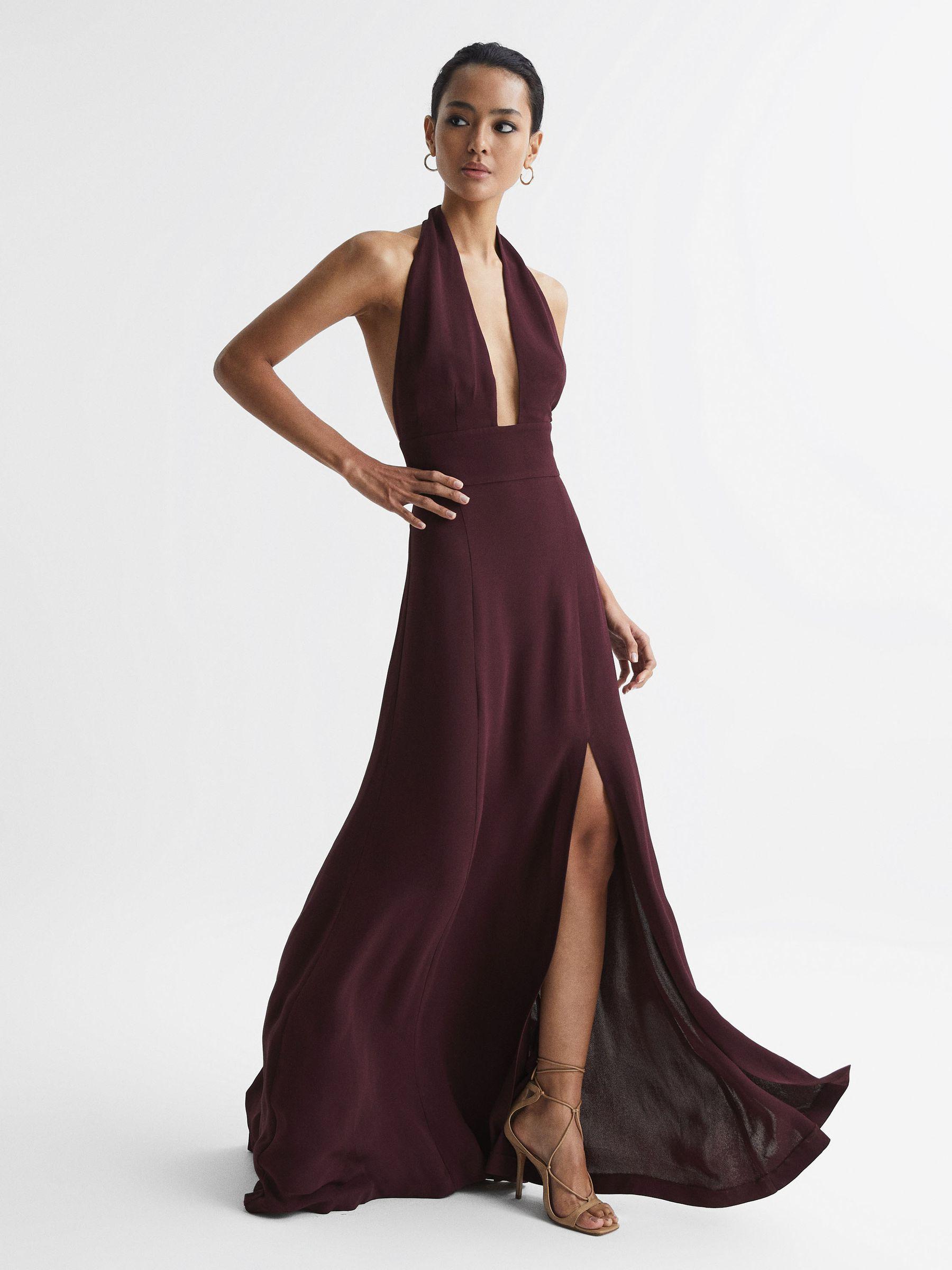 Maxi Dress With Cape in Burgundy Product Image