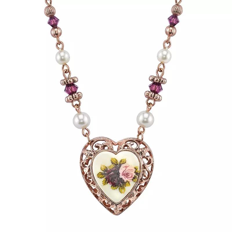 1928 Floral Filigree Heart Necklace, Womens, Brown Tone Product Image