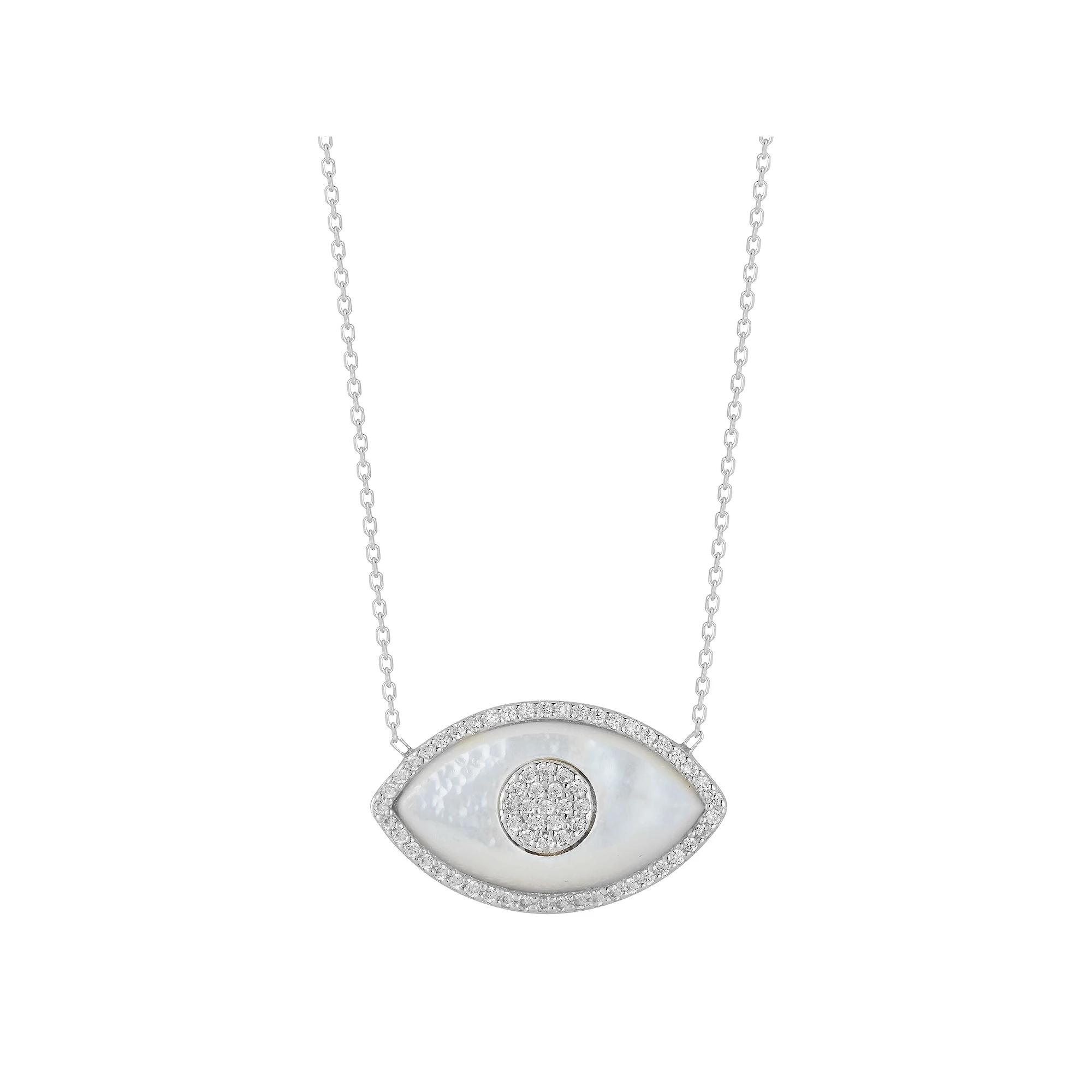 Sunkissed Sterling Mother-of-Pearl Cubic Zirconia Evil Eye Necklace, Women's, Size: 18", Silver Tone Product Image