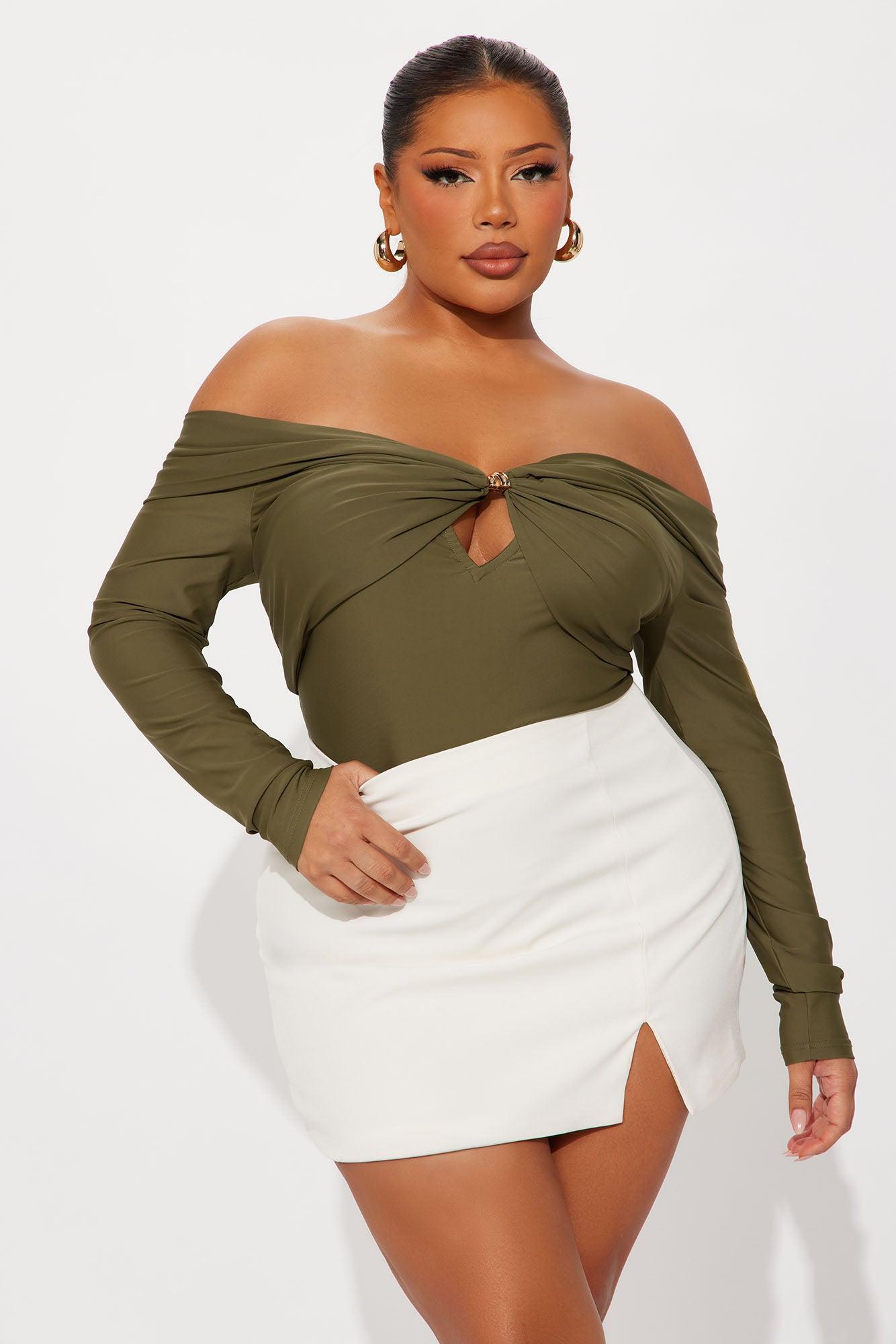 Sylvie Long Sleeve Off Shoulder Bodysuit - Olive Female Product Image