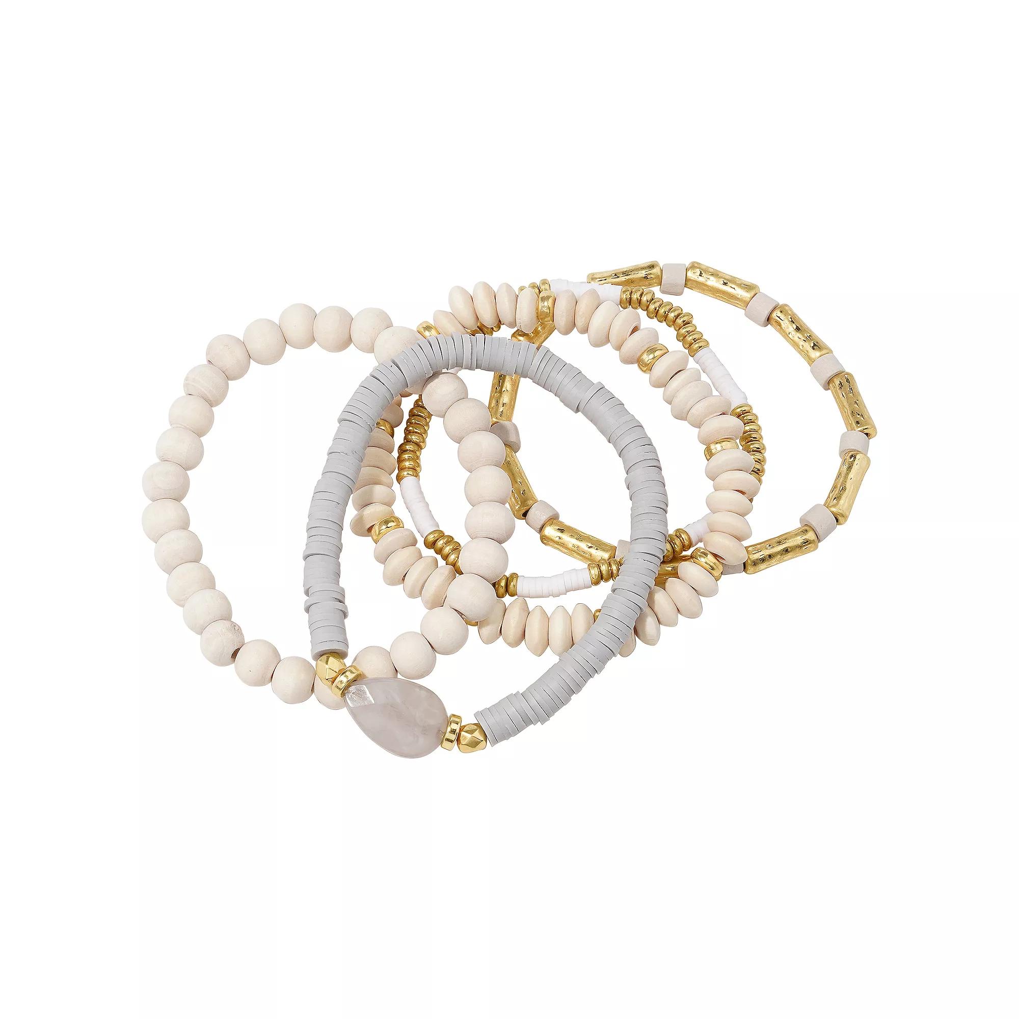 Emberly Gold Tone 5 Pack Rubber Bead Stretch Bracelet Set, Women's, Multi Product Image