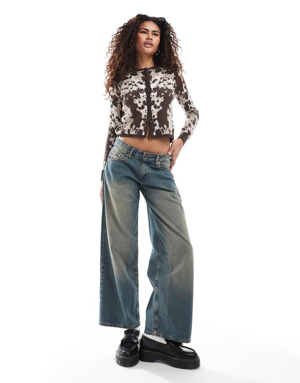 Monki fitted cardigan in brown cow print Product Image