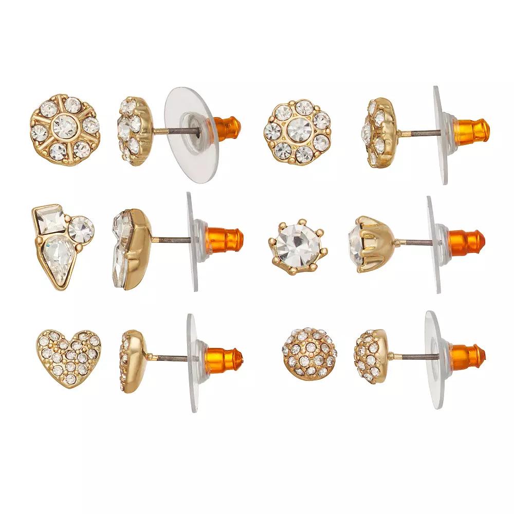 You're Invited Gold Tone Crystal 6-Pair Earring Set, Women's Product Image
