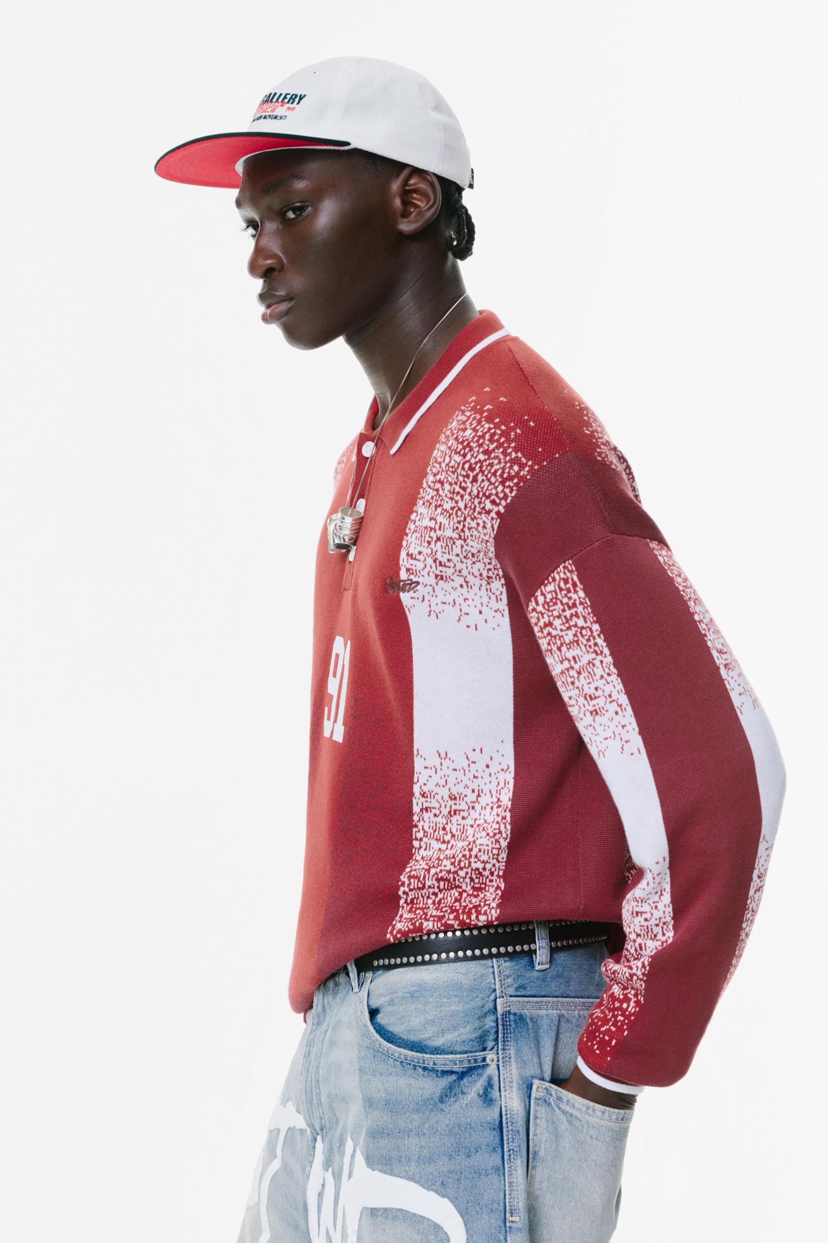 Knit football-style polo shirt 91 Product Image