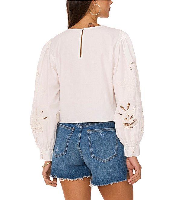 Vince Camuto Crew Neck Long Sleeve Embroidered Blouse Product Image