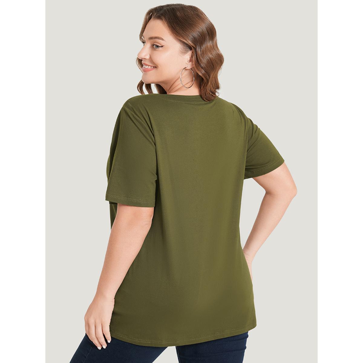 Plus Size Donut & Letter Print Round Neck Graphic Tee ArmyGreen Women Casual Art&design Dailywear T-shirts BloomChic 26/4X Product Image