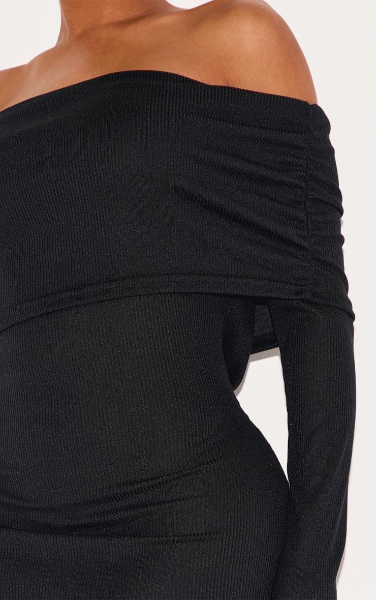 Shape Black Fold Over Bardot Rib Maxi Dress Product Image