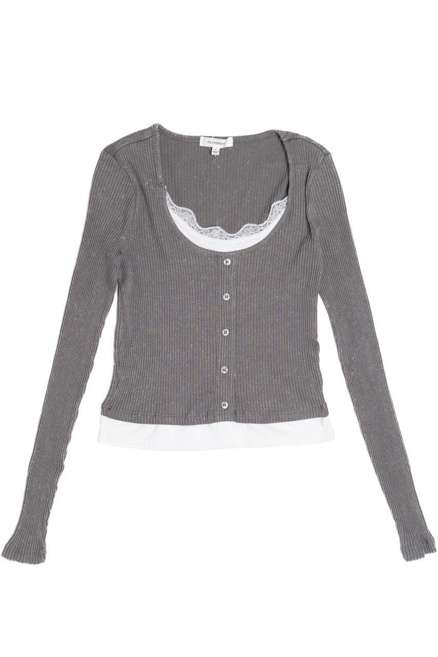 Lace Trim Ribbed Long Sleeve Top Product Image