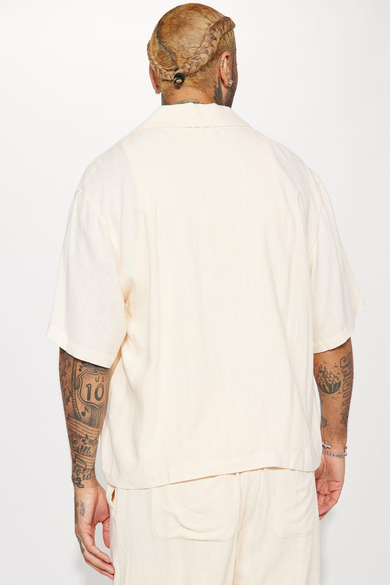 Can't Quit Textured Linen Button Up Shirt - Cream Product Image