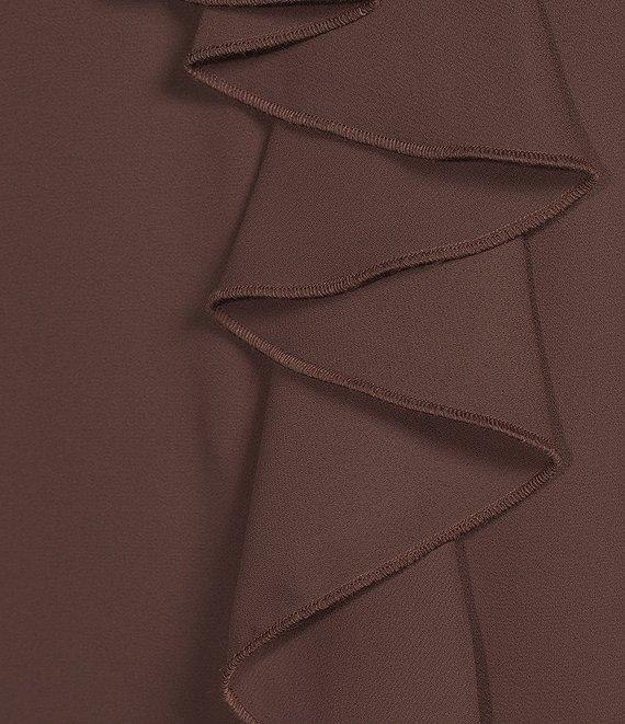 Calvin Klein Georgette Collared V-Neck Long Sleeve Ruffle Front Blouse Product Image