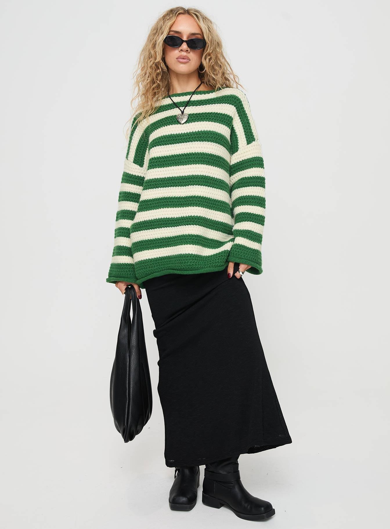 Brando Knit Sweater Green / Cream Stripe Product Image