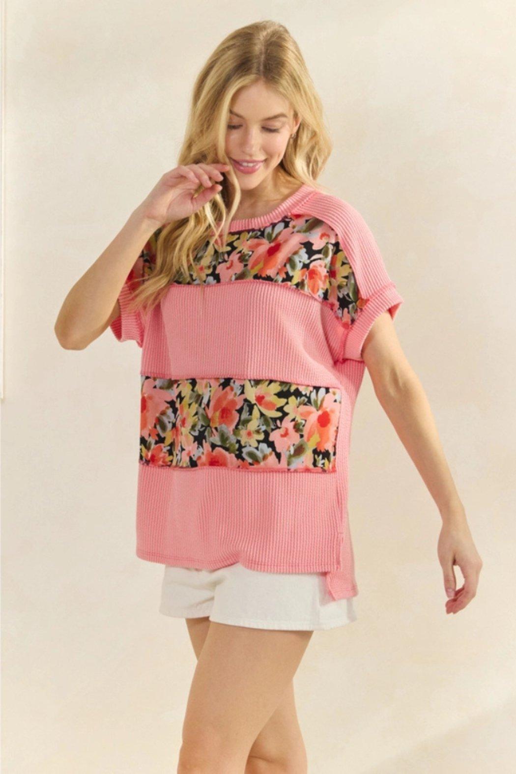 Floral Contrast Knit Top Product Image