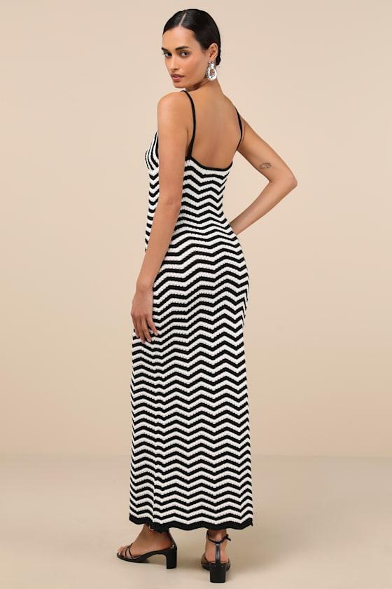 Yvette Black and White Crochet Knit Maxi Dress Product Image