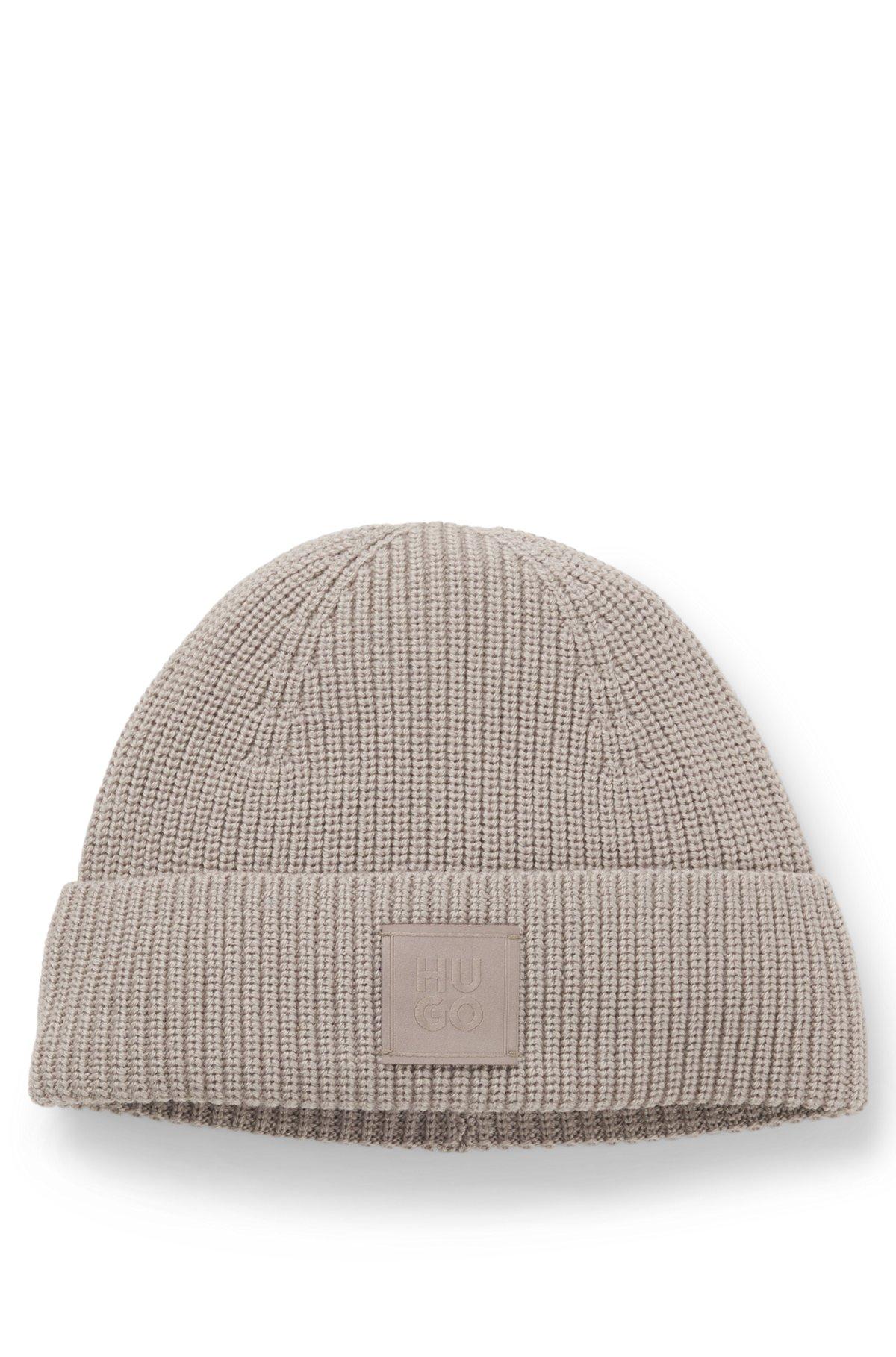 Wool-blend beanie hat with logo label Product Image