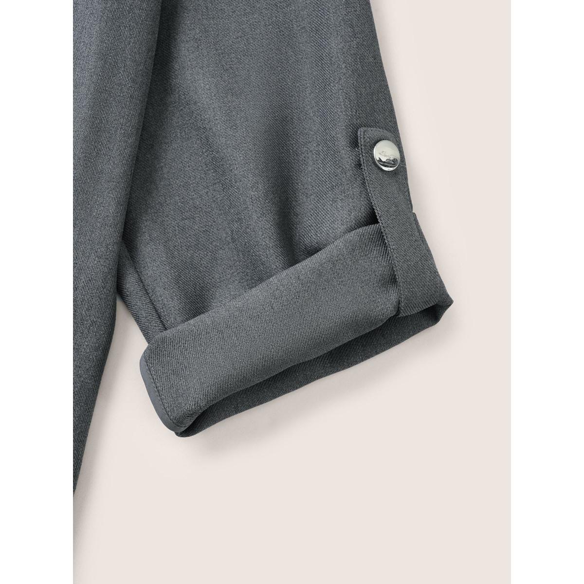 Plus Size Solid Zipper Button Detail Tab Sleeve Jacket Women DimGray Non Open pocket with flap Everyday Jackets BloomChic 14-16/1X Product Image