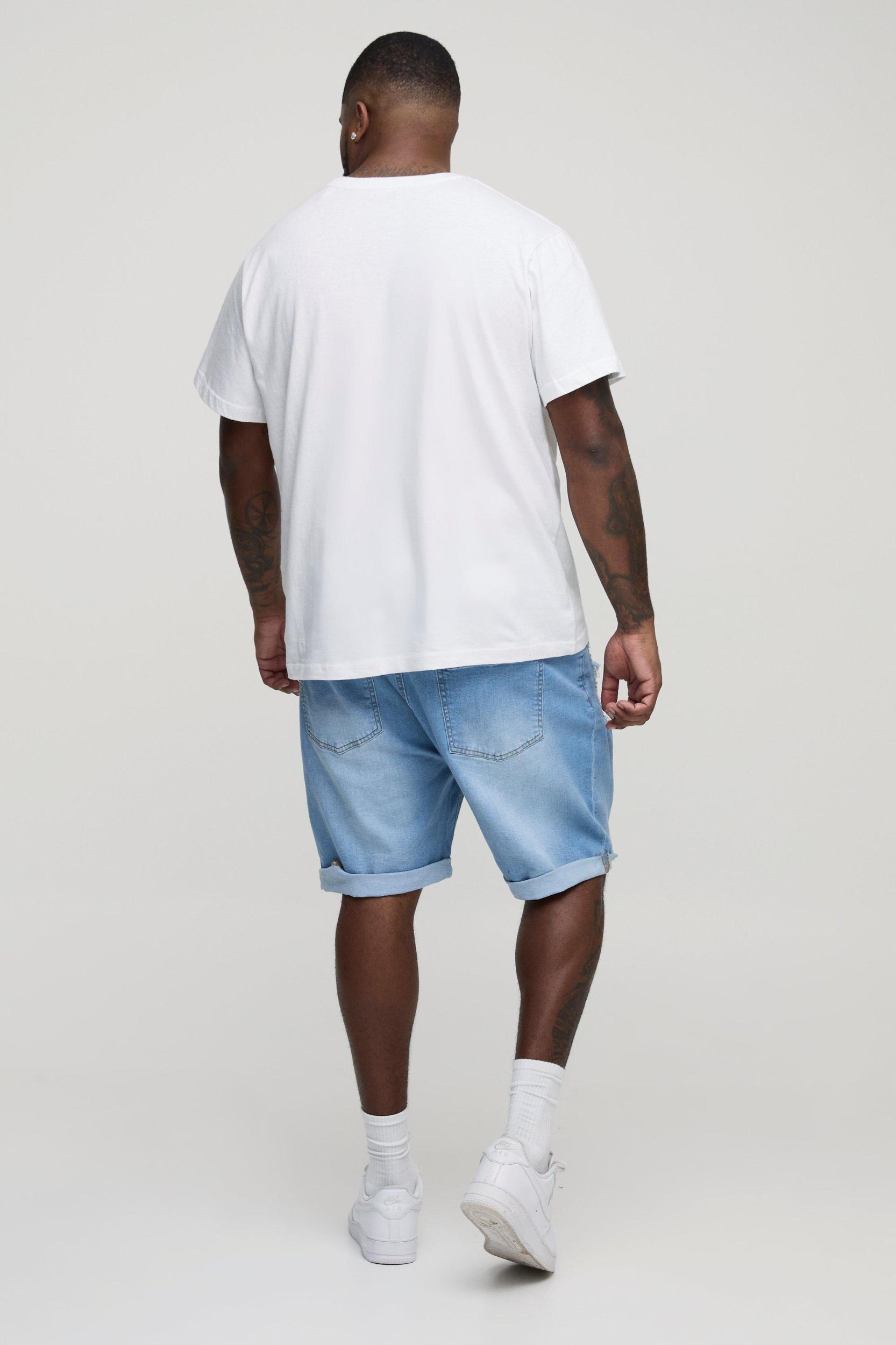 Plus Skinny Stretch Ripped Jean Shorts | boohooMAN USA Product Image