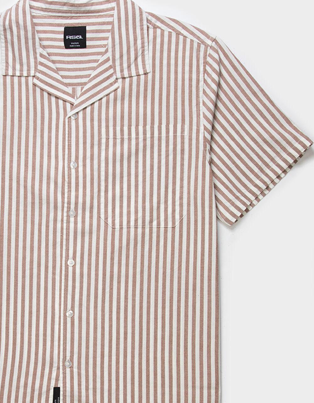 RSQ Mens Stripe Oxford Camp Shirt  - BROWN Product Image