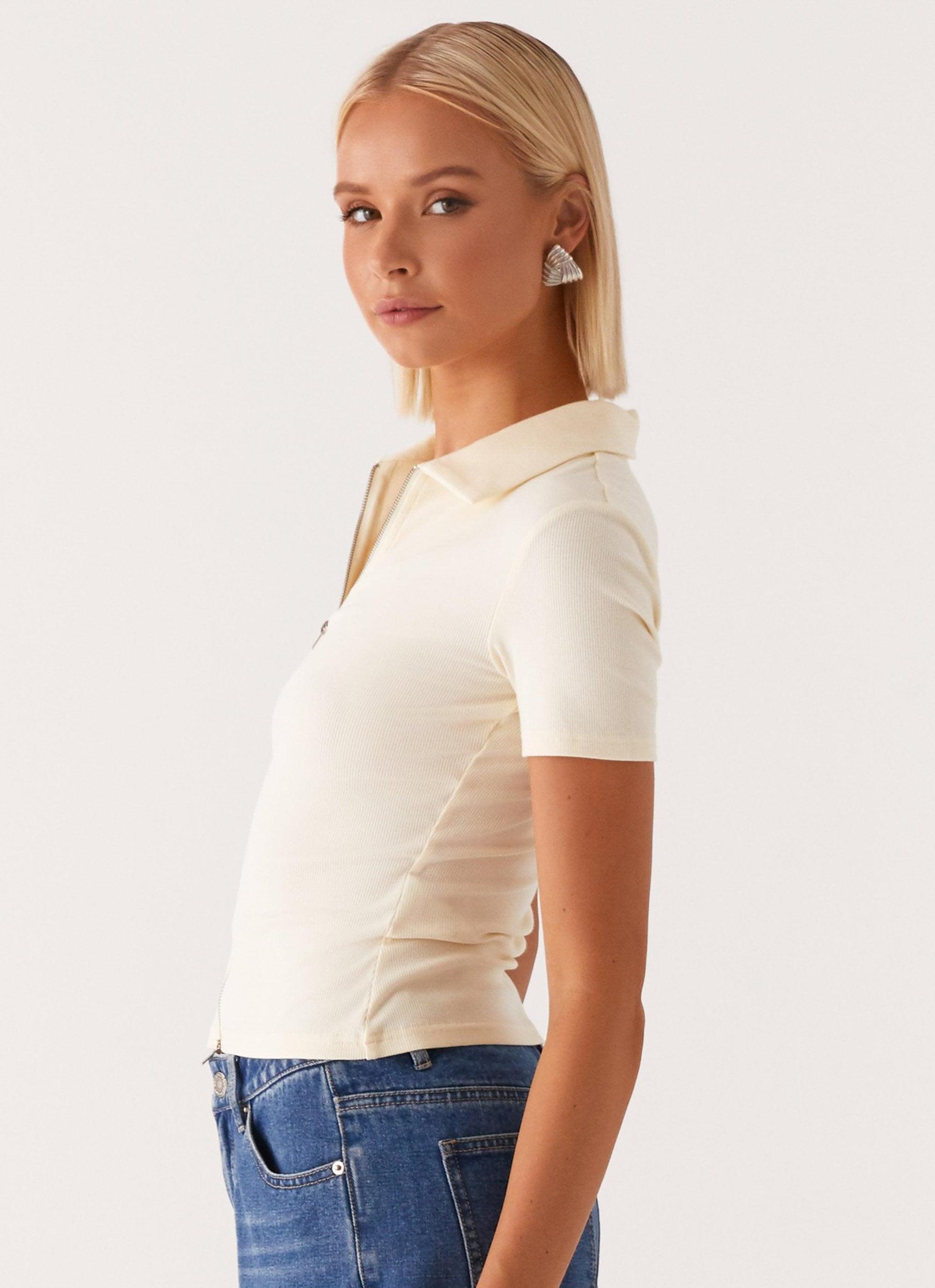 Damita Zip Front Top - Lemon Product Image