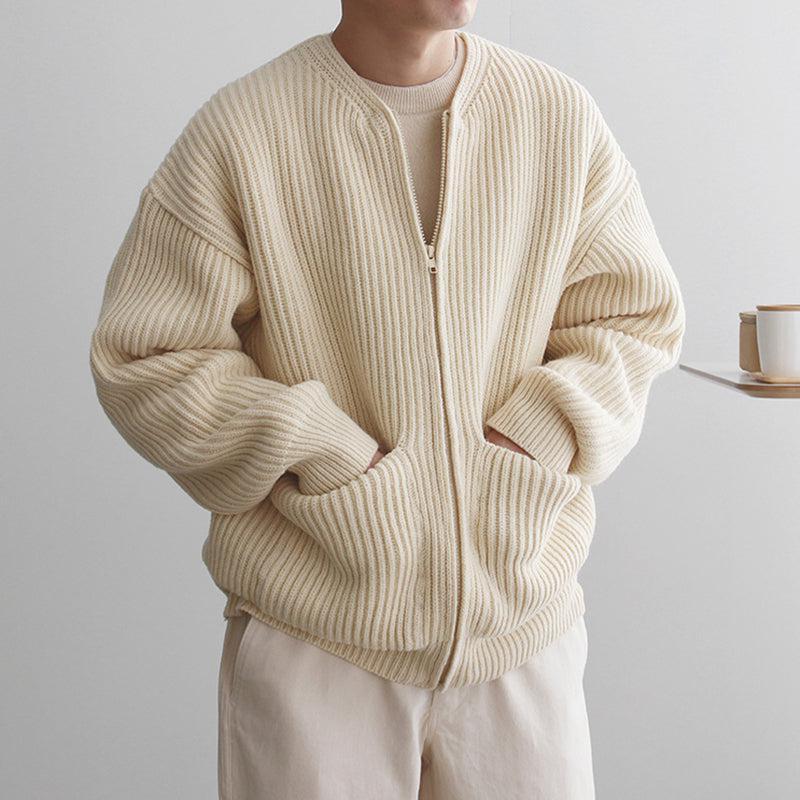 RT No. 4454 KNITTED ROUND-NECK CARDIGAN SWEATER Product Image