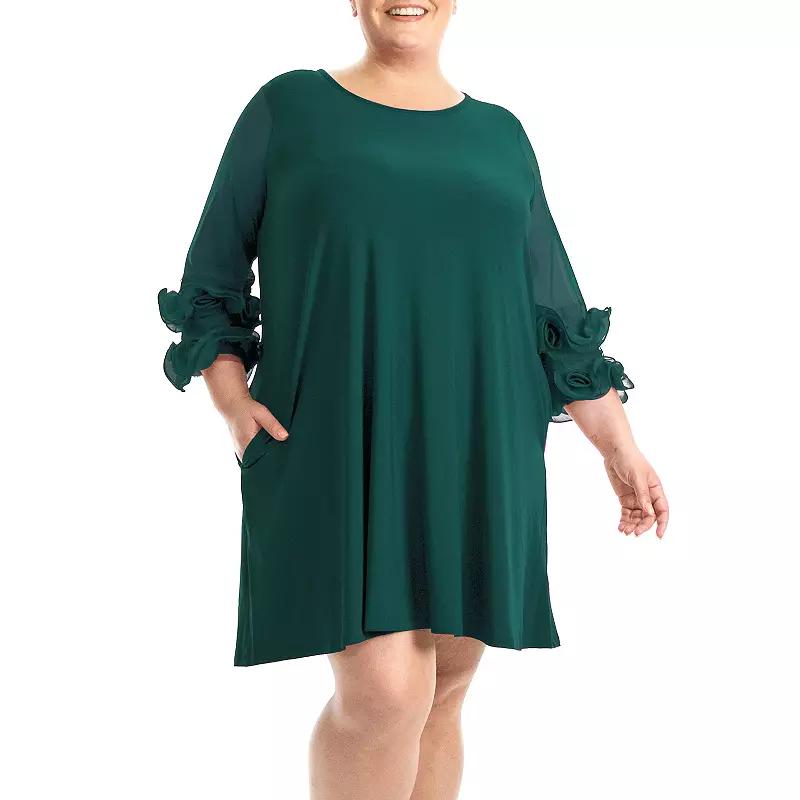 Plus Size Nina Leonard Mesh Ruffle Dress, Women's, Size: 1XL, Rich Green Product Image