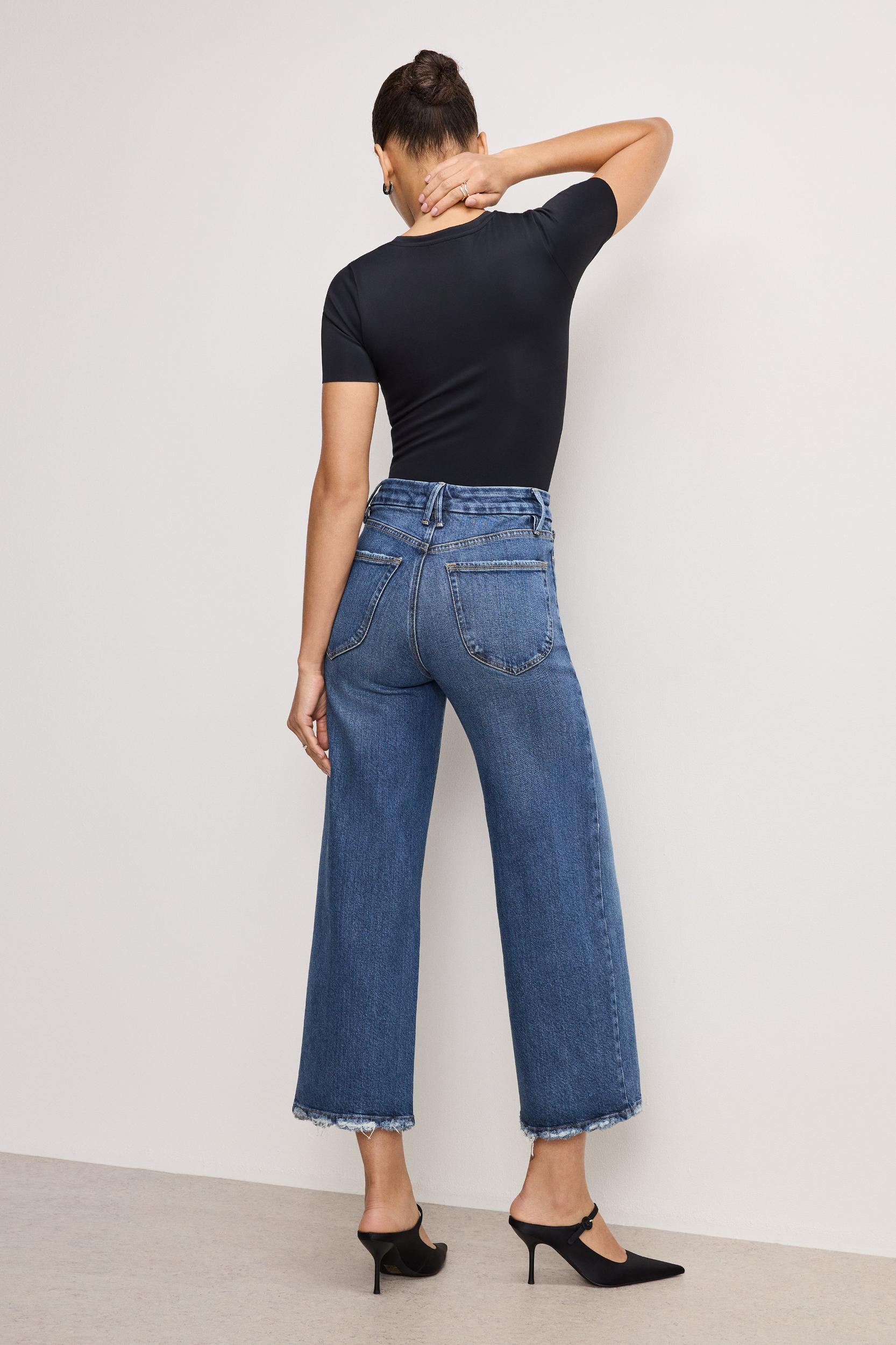 SOFT-TECH GOOD WAIST CROPPED PALAZZO JEANS | INDIGO737 Product Image