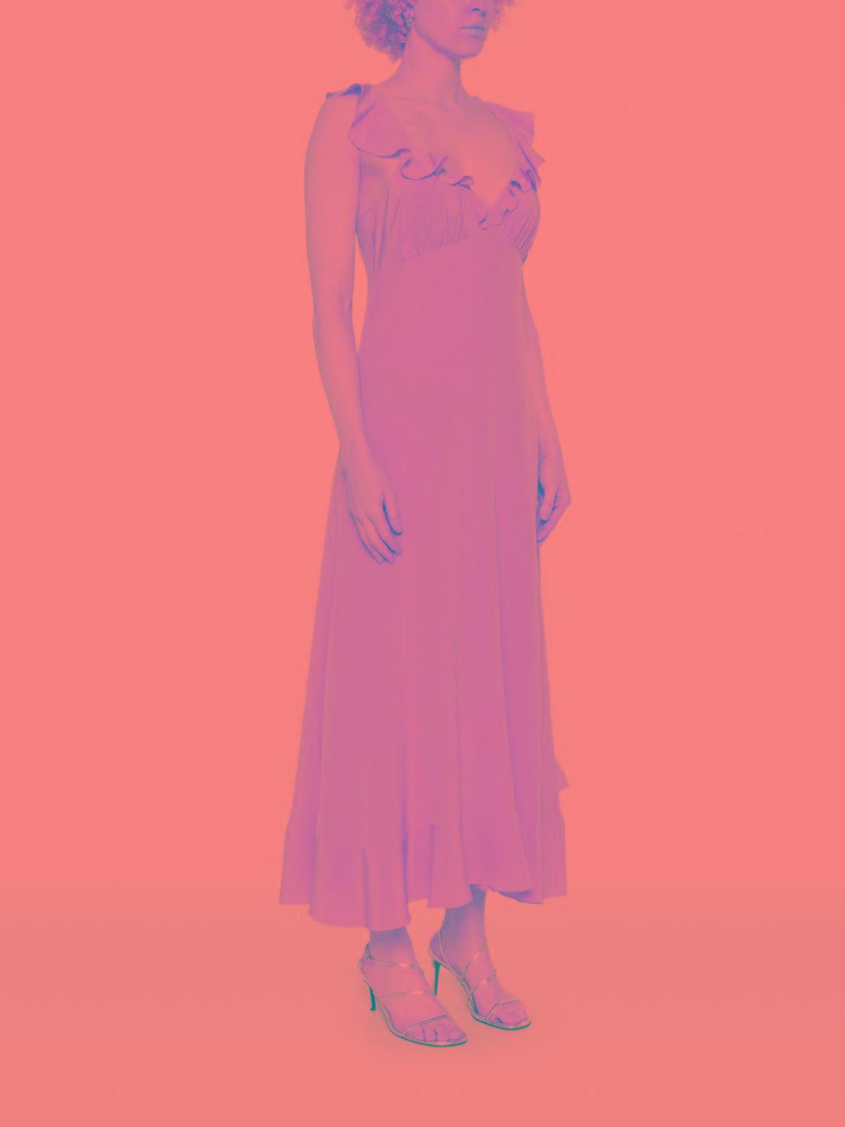 CHLOÉ Long Silk Dress With Flared Skirt And Ruffled Straps In Beige Product Image