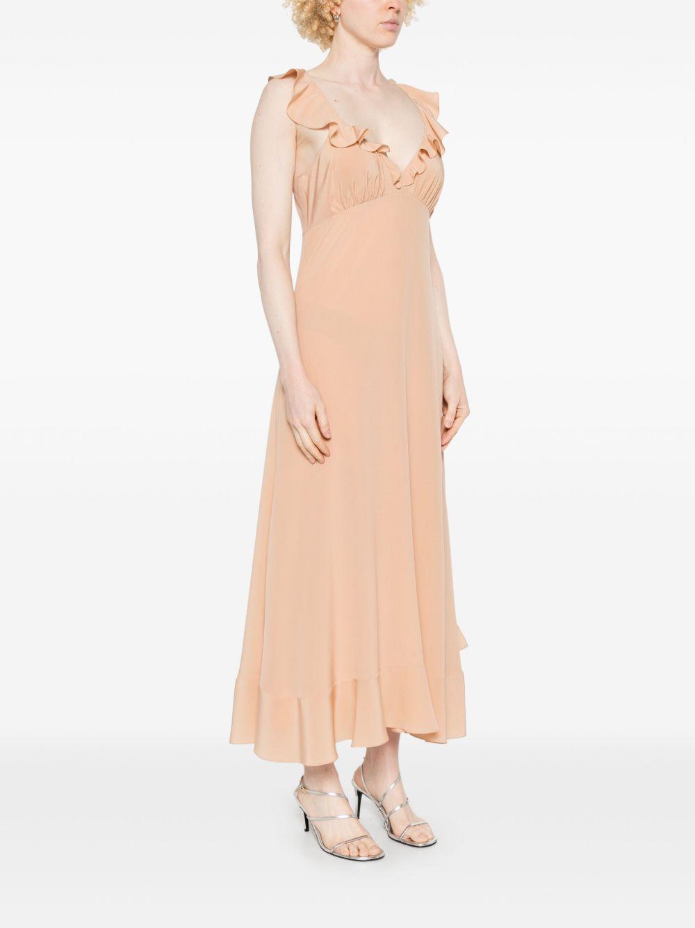CHLOÉ Long Silk Dress With Flared Skirt And Ruffled Straps In Beige Product Image