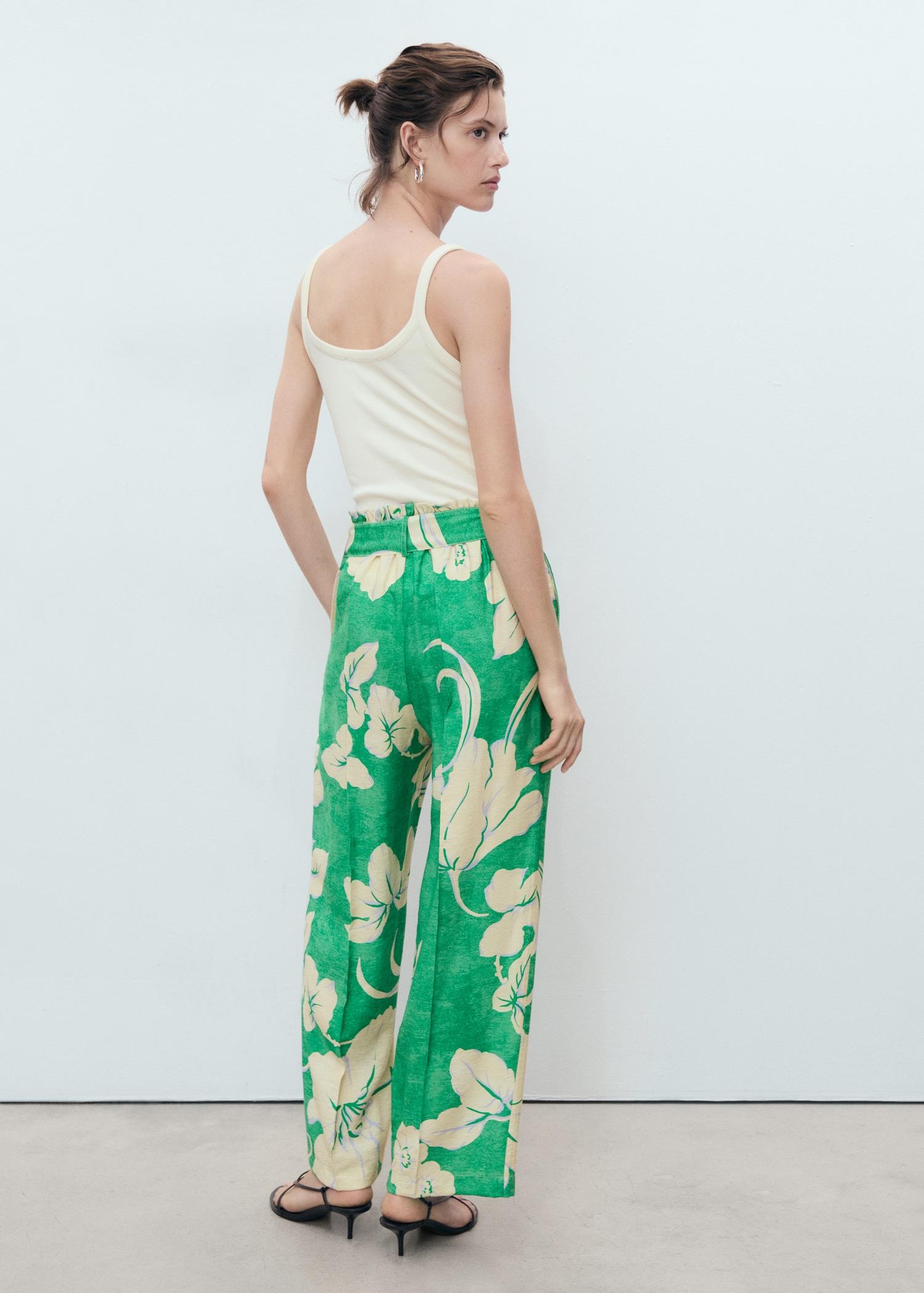 Printed pants with belt - Women | MANGO USA Product Image