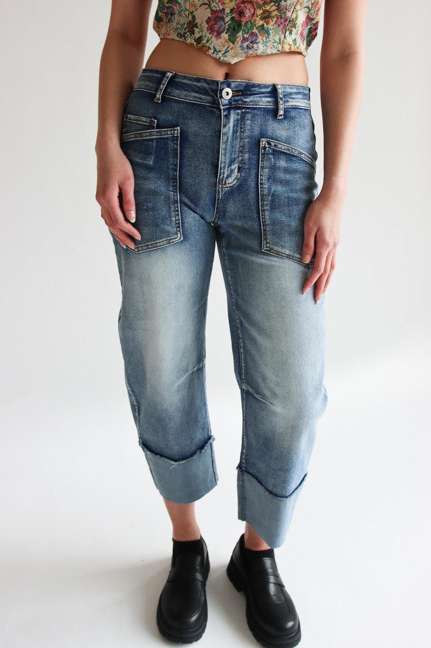 Patch Pocket Barrel Jeans Product Image