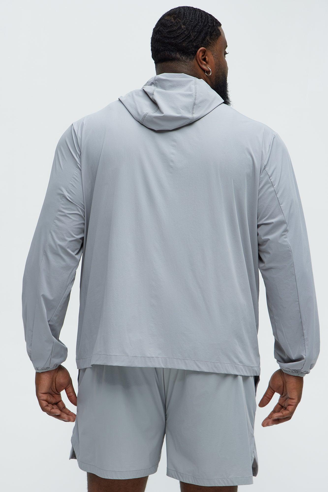 Lightweight Stretch Hooded Running Windbreaker Jacket - Grey Product Image