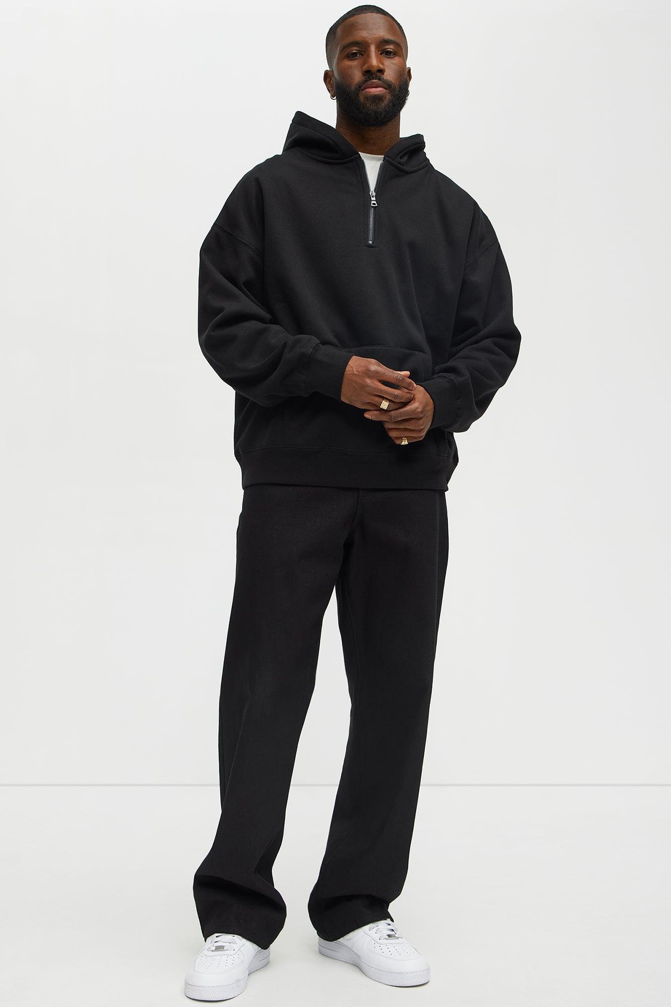 Tyson Oversized Heavyweight Quarter Zip Hoodie - Black Product Image