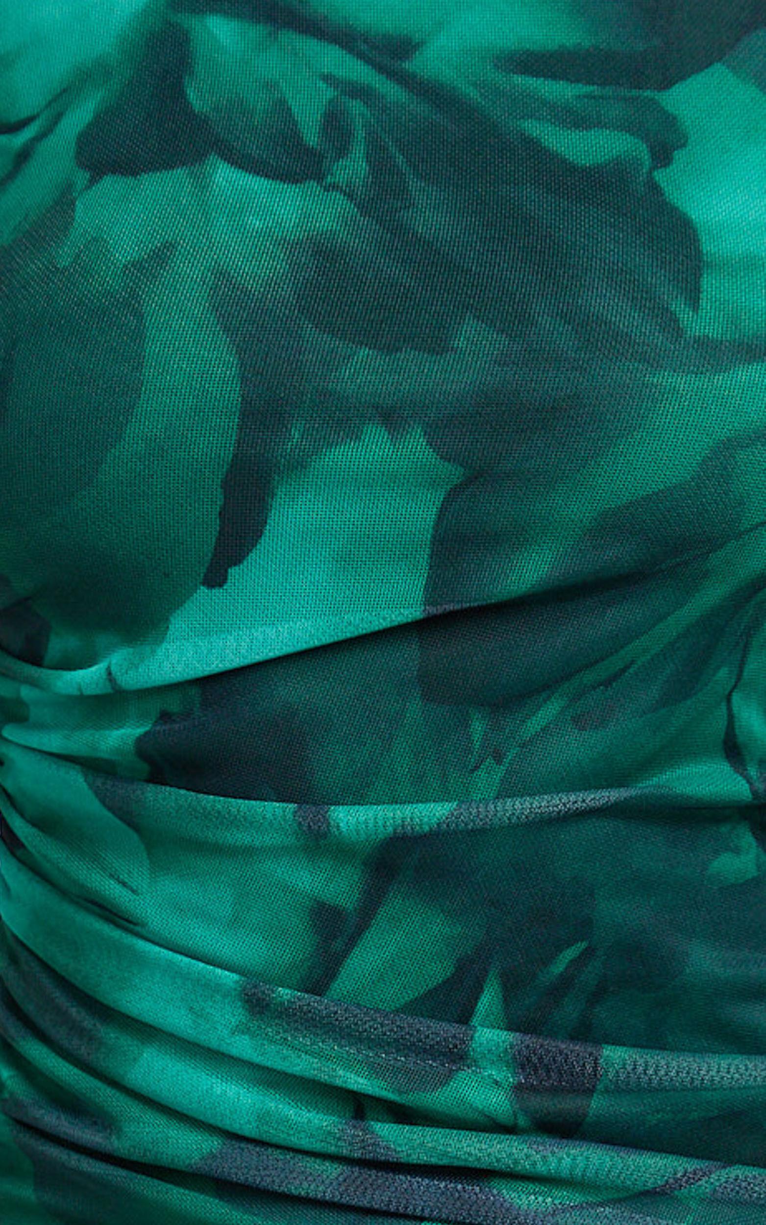 Nica Mini Dress - Mesh Boat Neck Dress in Green Product Image